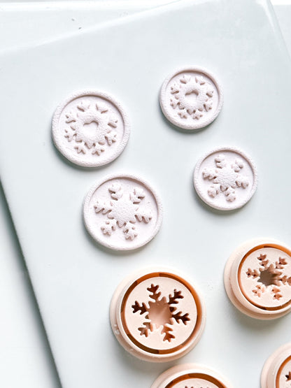 Heart & Star Snowflake Emboss Clay Cutter Set: Round Winter Seal Polymer Clay Tools