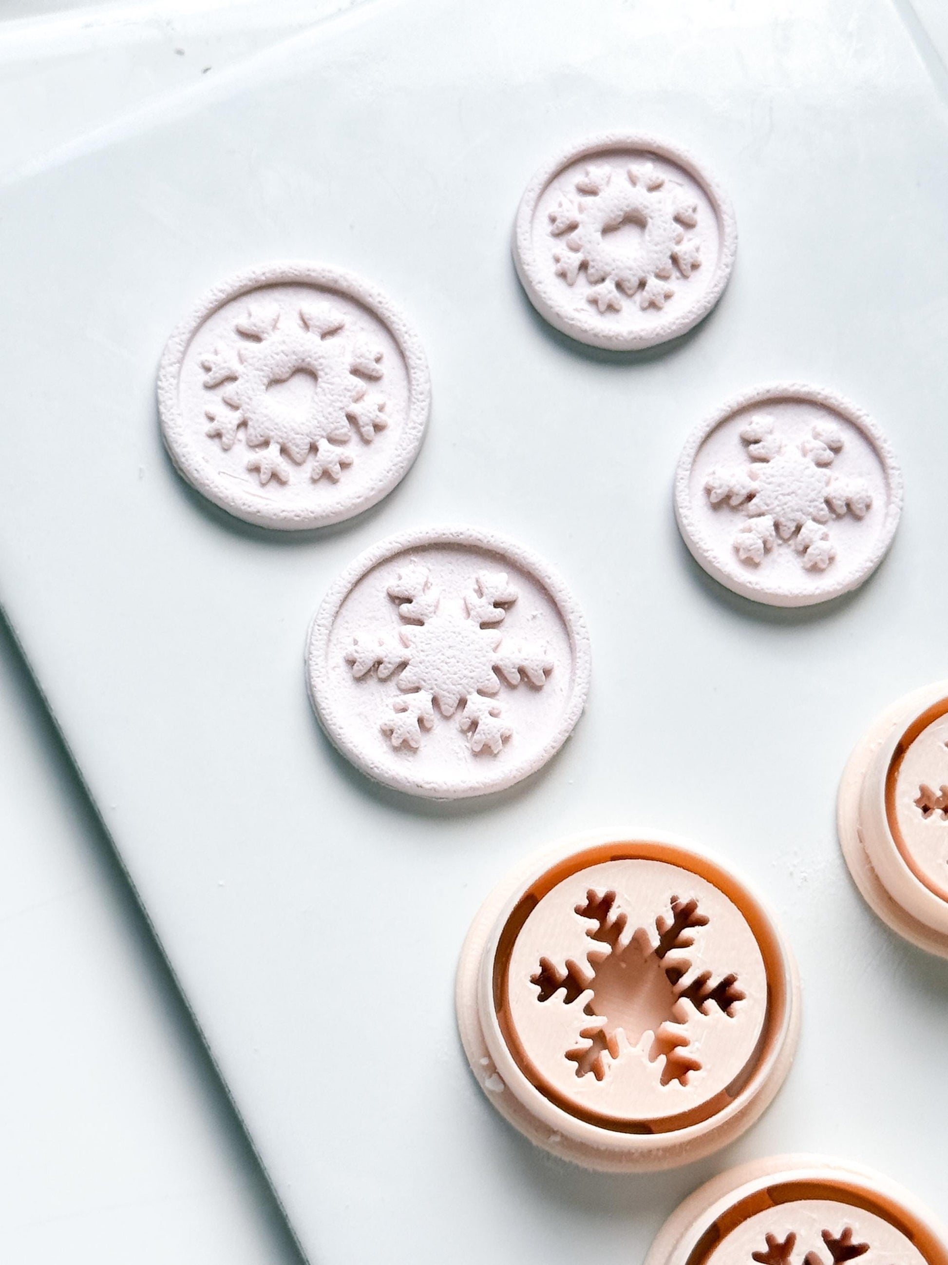 Heart & Star Snowflake Emboss Clay Cutter Set: Round Winter Seal Polymer Clay Tools