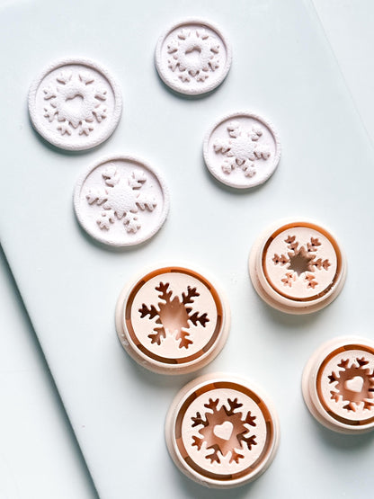 Heart & Star Snowflake Emboss Clay Cutter Set: Round Winter Seal Polymer Clay Tools