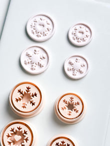 Heart & Star Snowflake Emboss Clay Cutter Set: Round Winter Seal Polymer Clay Tools