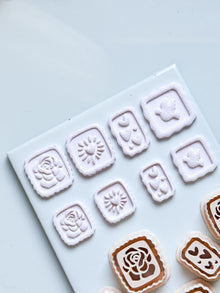 Rose, Heart & Bird Emboss Clay Cutters: Scalloped Rectangle Stamp Polymer Clay Tools