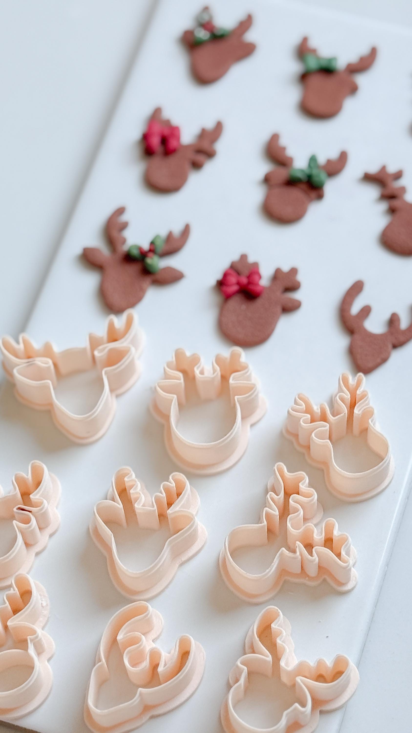 Reindeer Head Clay Cutter Set – Polymer Clay Christmas Earring & Charm Shapes
