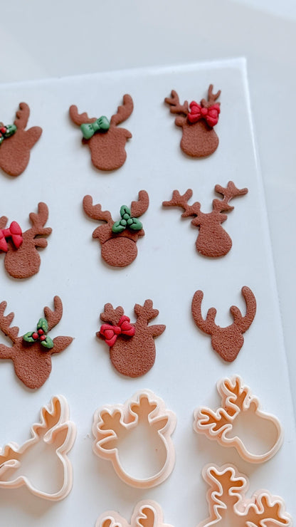 Reindeer Head Clay Cutter Set – Polymer Clay Christmas Earring & Charm Shapes