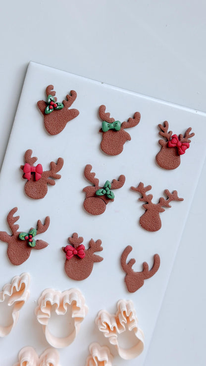 Reindeer Head Clay Cutter Set – Polymer Clay Christmas Earring & Charm Shapes