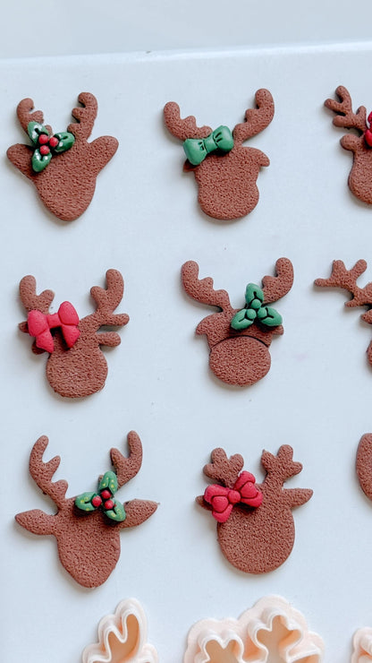 Reindeer Head Clay Cutter Set – Polymer Clay Christmas Earring & Charm Shapes