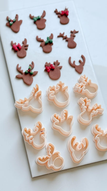 Reindeer Head Clay Cutter Set – Polymer Clay Christmas Earring & Charm Shapes