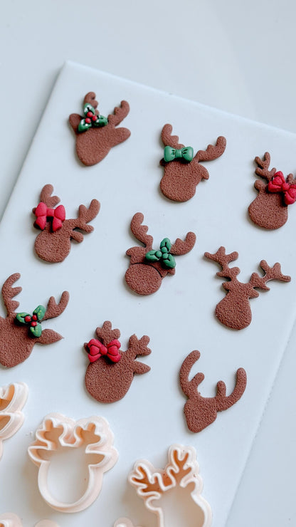 Reindeer Head Clay Cutter Set – Polymer Clay Christmas Earring & Charm Shapes