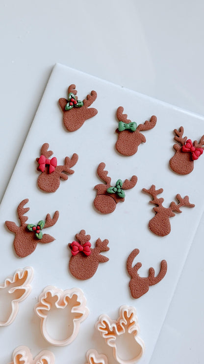 Reindeer Head Clay Cutter Set – Polymer Clay Christmas Earring & Charm Shapes