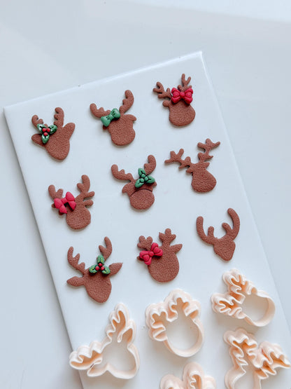 Reindeer Head Clay Cutter Set – Polymer Clay Christmas Earring & Charm Shapes