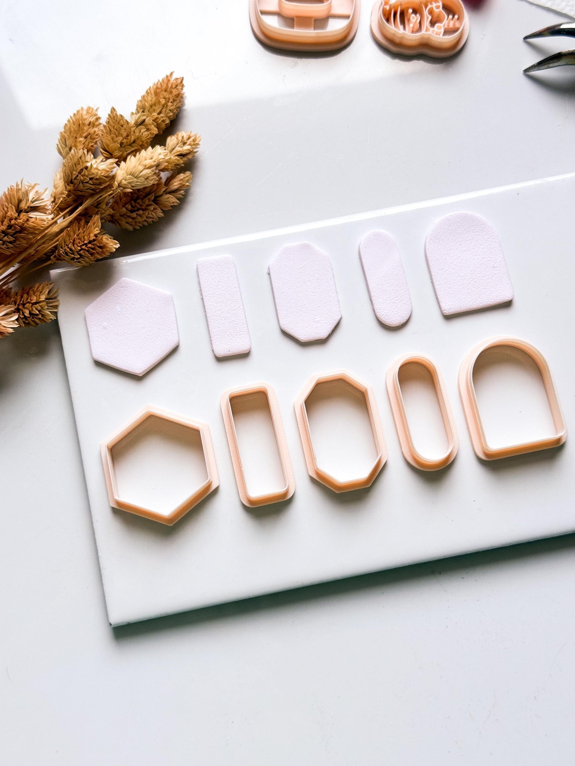 Basic Geometric Clay Cutter Set: Arch, Hexagon & Rectangle Shapes for Polymer Clay Jewelry