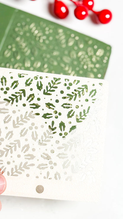 Holly Leaf Christmas Stencil – Festive Berries Pattern for Polymer Clay and Crafts