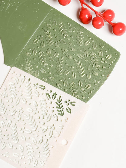 Holly Leaf Christmas Stencil – Festive Berries Pattern for Polymer Clay and Crafts