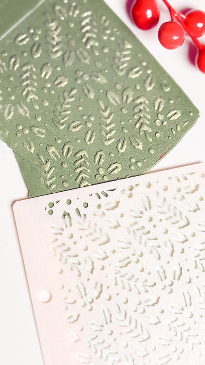 Holly Leaf Christmas Stencil – Festive Berries Pattern for Polymer Clay and Crafts