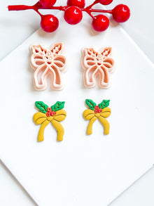 Christmas Bow with Holly Clay Cutter – Holiday Ribbon Polymer Clay Earring & Charm Tool