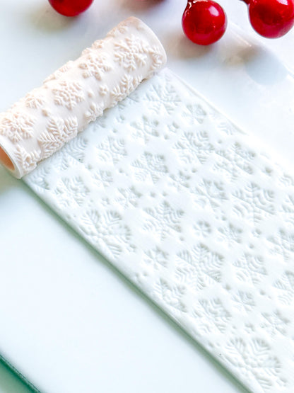 Snowflake Deboss Roller for Polymer Clay – Winter Texture Rolling Pin