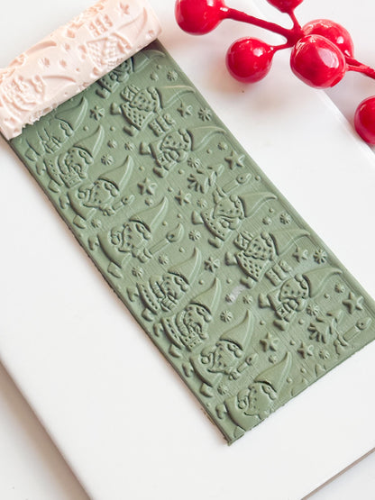 Christmas Gnome Emboss Roller for Polymer Clay – Holiday Texture Rolling Pin