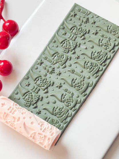 Christmas Gnome Emboss Roller for Polymer Clay – Holiday Texture Rolling Pin
