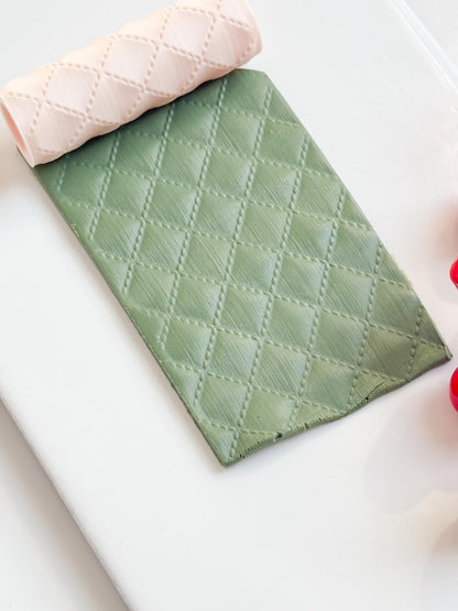 Quilted Diamond Emboss Roller for Polymer Clay – Stitch Texture Rolling Pin