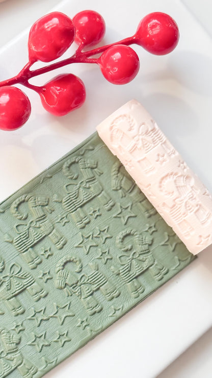 Yule Goat Emboss Roller for Polymer Clay – Scandinavian Christmas Texture Rolling Pin