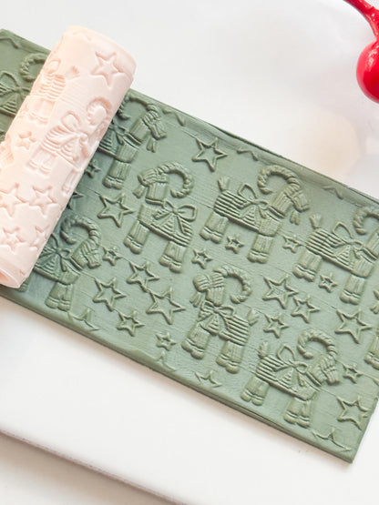 Yule Goat Emboss Roller for Polymer Clay – Scandinavian Christmas Texture Rolling Pin