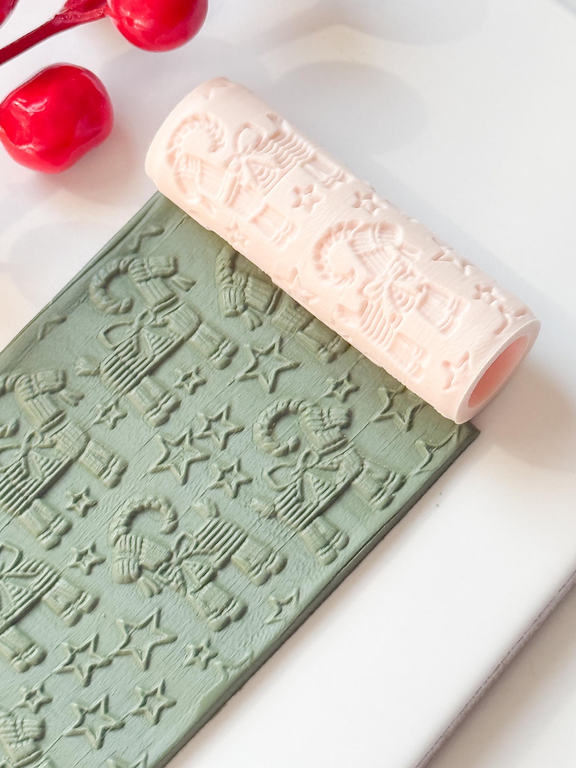 Yule Goat Emboss Roller for Polymer Clay – Scandinavian Christmas Texture Rolling Pin