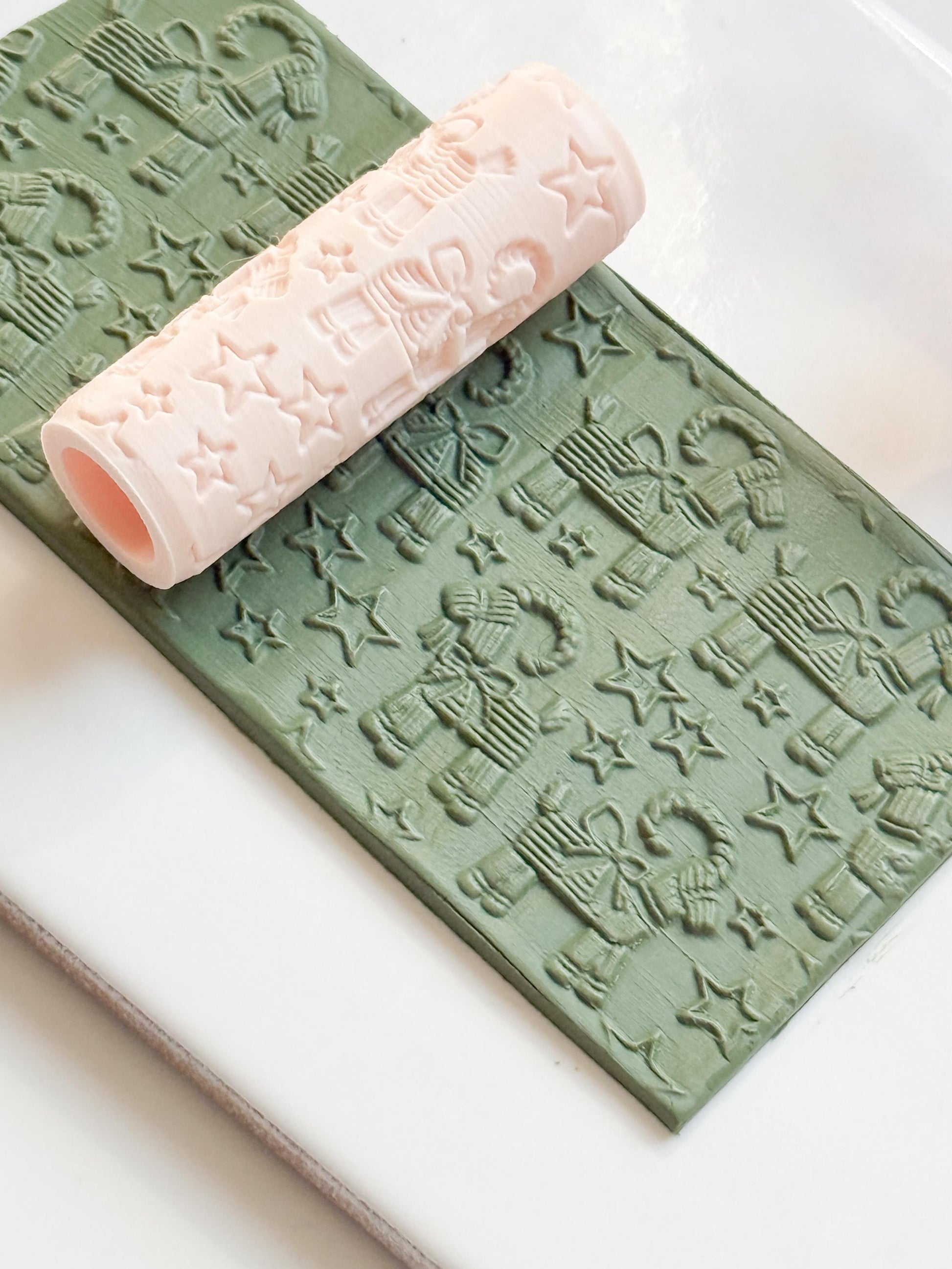Yule Goat Emboss Roller for Polymer Clay – Scandinavian Christmas Texture Rolling Pin