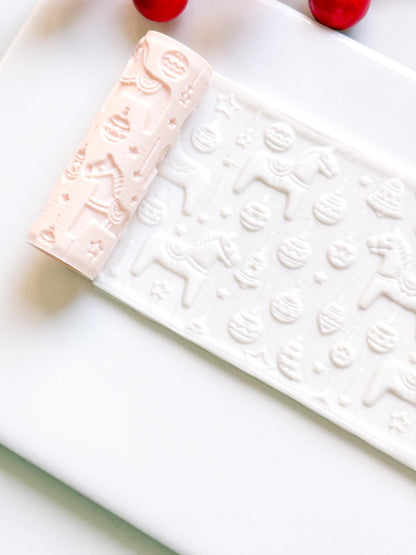 Dala Horse Emboss Roller for Polymer Clay – Scandinavian Christmas Texture Rolling Pin