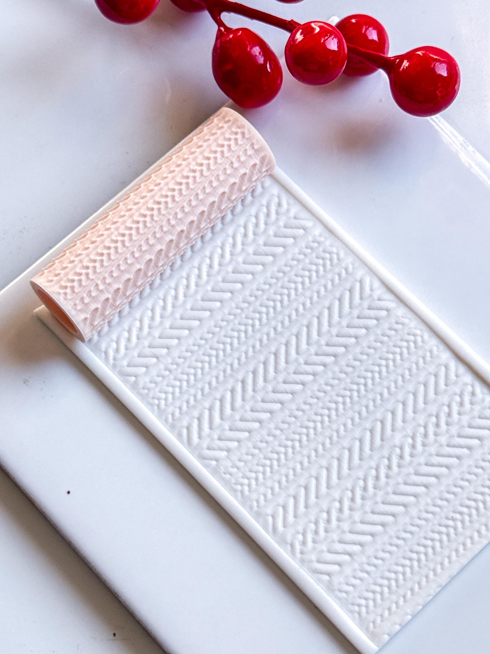 Braided Knit Embossing Roller – Herringbone Texture Roller for Polymer Clay