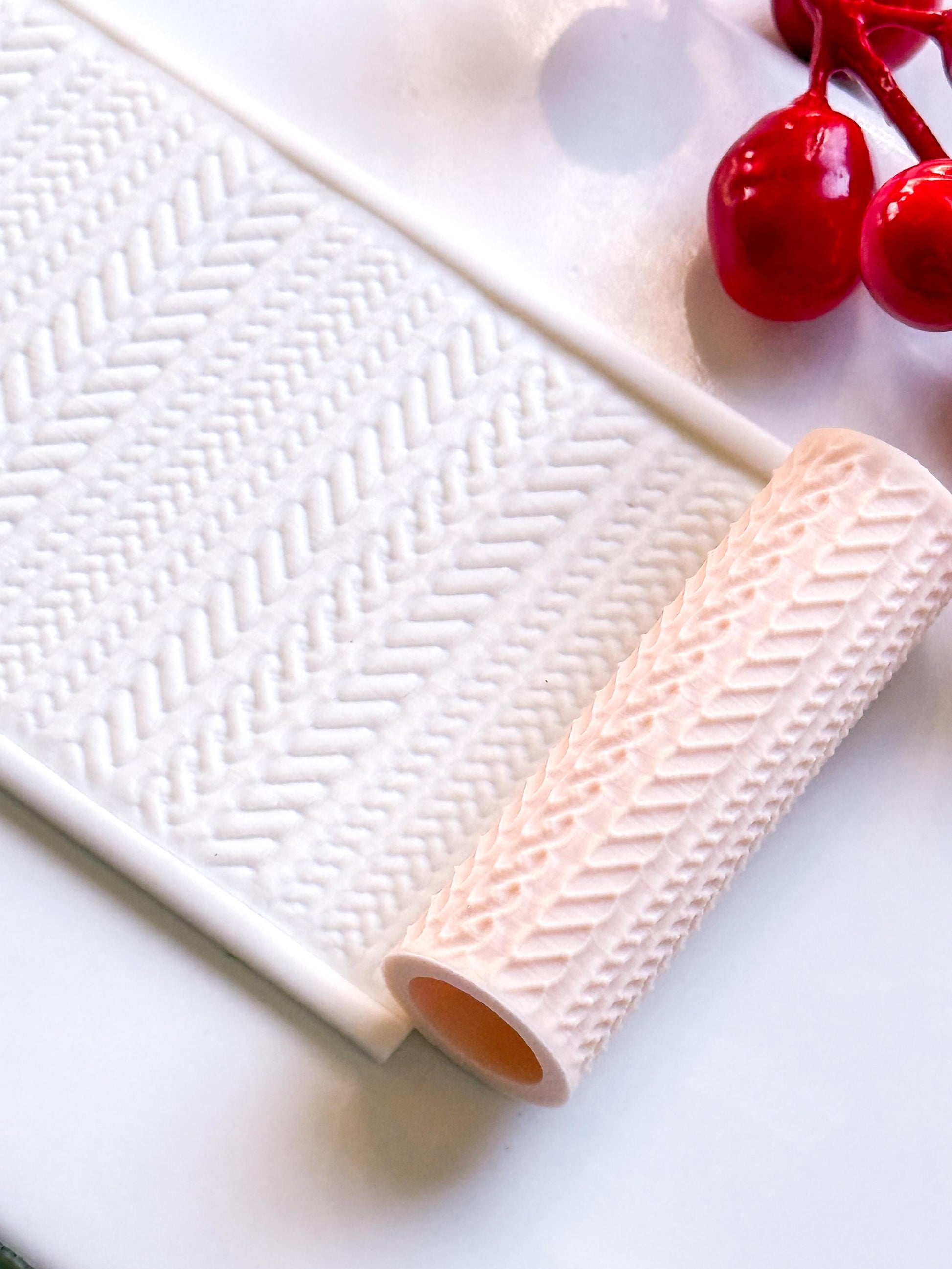 Braided Knit Embossing Roller – Herringbone Texture Roller for Polymer Clay
