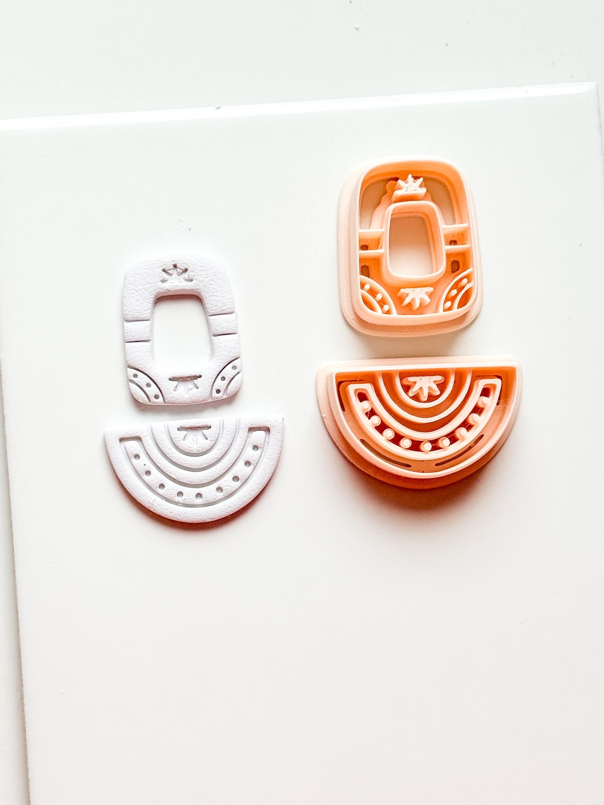 Boho Arch and Fan Clay Cutter Set: Geometric Embossed Polymer Clay Tool