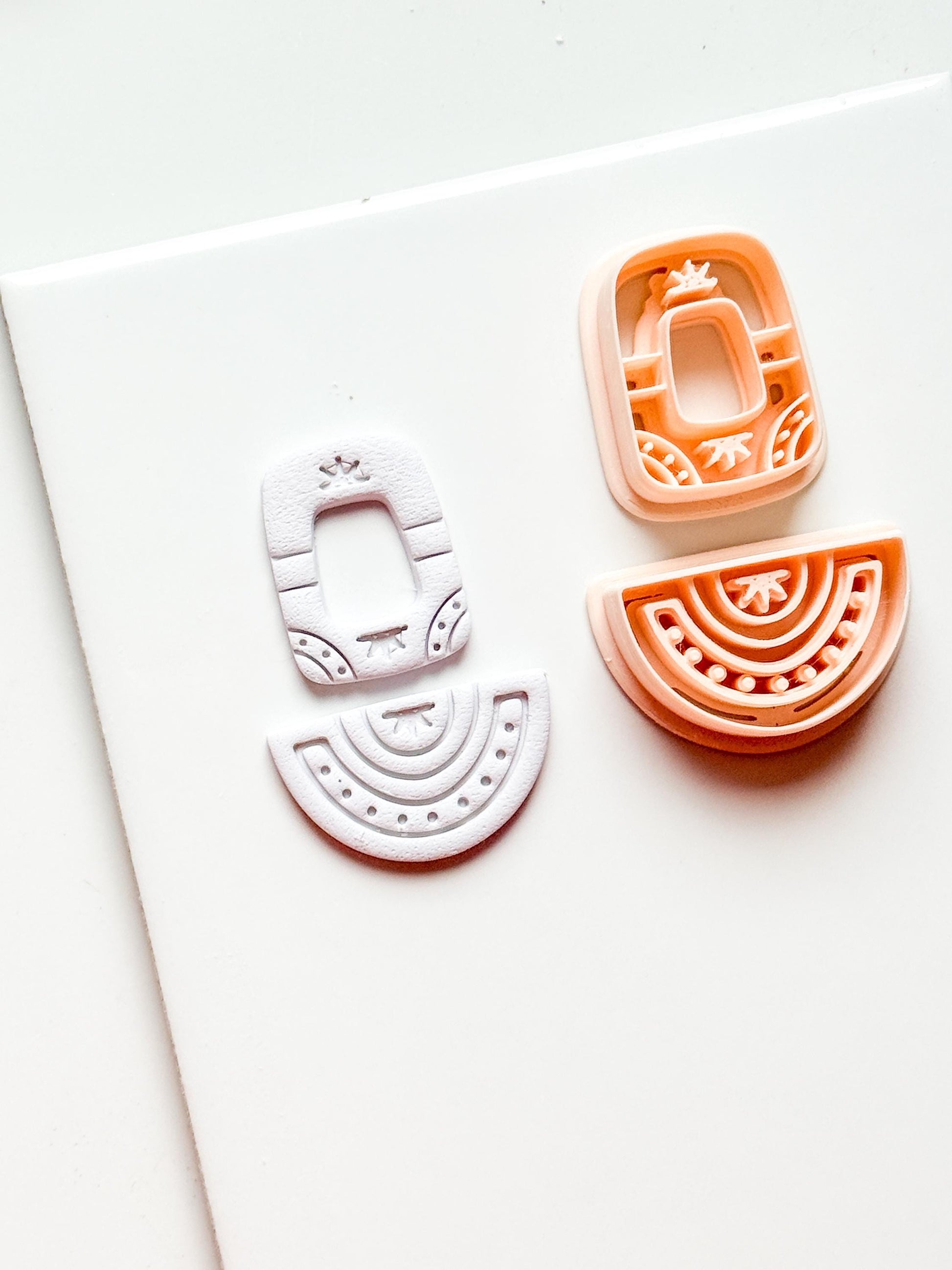 Boho Arch and Fan Clay Cutter Set: Geometric Embossed Polymer Clay Tool