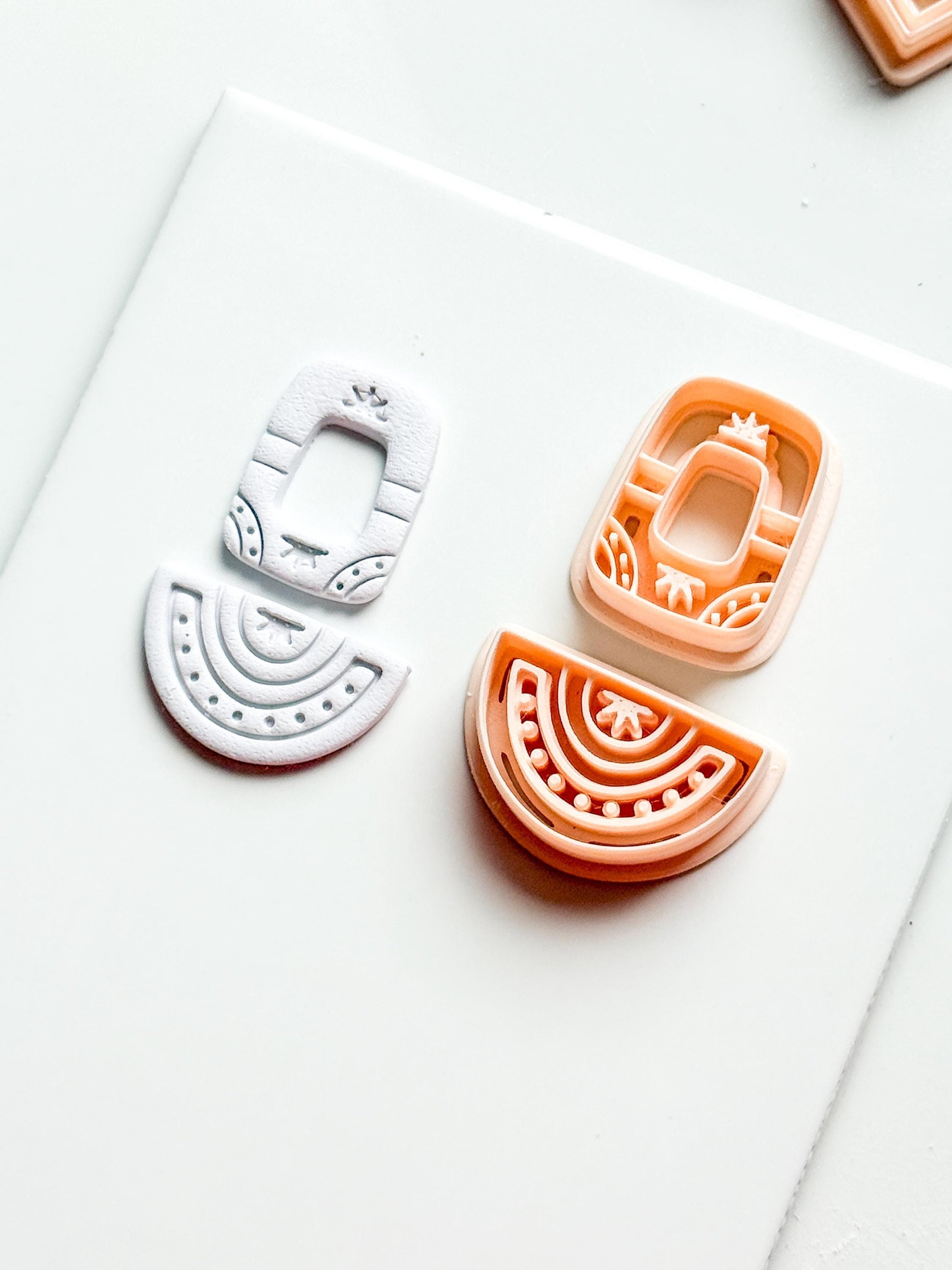 Boho Arch and Fan Clay Cutter Set: Geometric Embossed Polymer Clay Tool