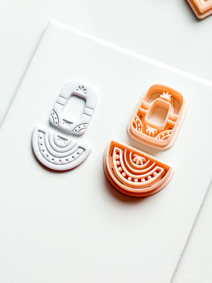 Boho Arch and Fan Clay Cutter Set: Geometric Embossed Polymer Clay Tool