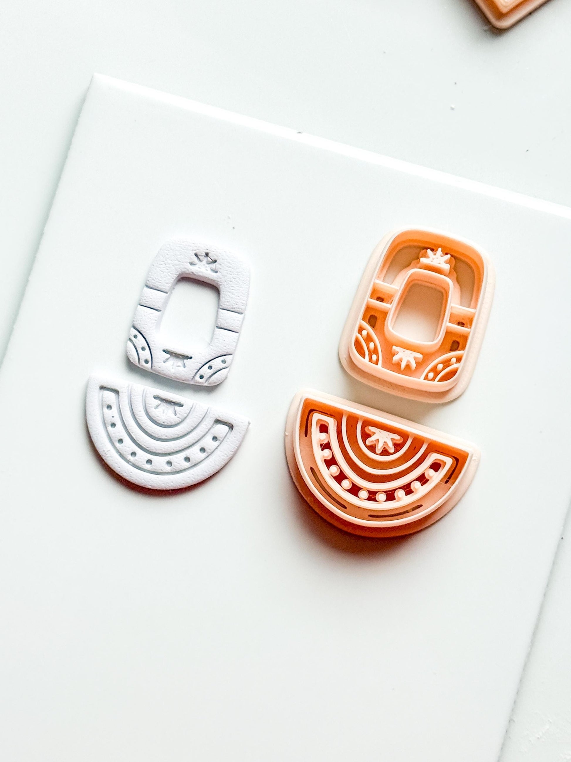 Boho Arch and Fan Clay Cutter Set: Geometric Embossed Polymer Clay Tool