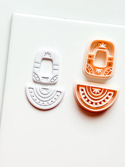 Boho Arch and Fan Clay Cutter Set: Geometric Embossed Polymer Clay Tool