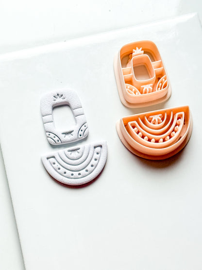 Boho Arch and Fan Clay Cutter Set: Geometric Embossed Polymer Clay Tool