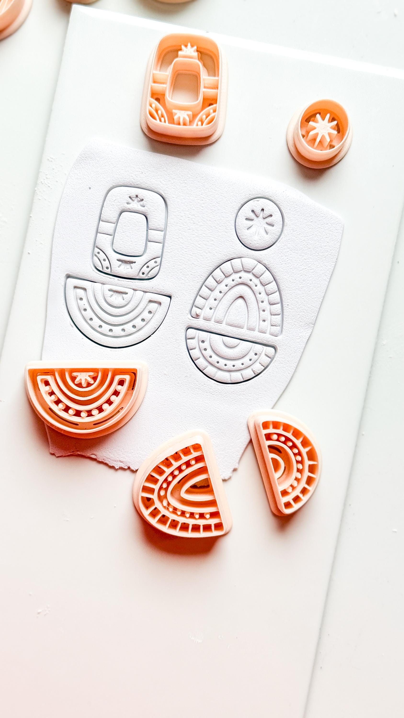 Boho Arch and Fan Clay Cutter Set: Geometric Embossed Polymer Clay Tool