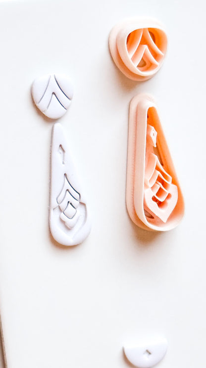Boho Teardrop Clay Cutter Set: Geometric Embossed Polymer Clay Tool