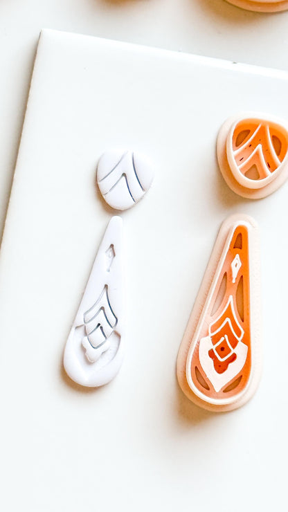 Boho Teardrop Clay Cutter Set: Geometric Embossed Polymer Clay Tool