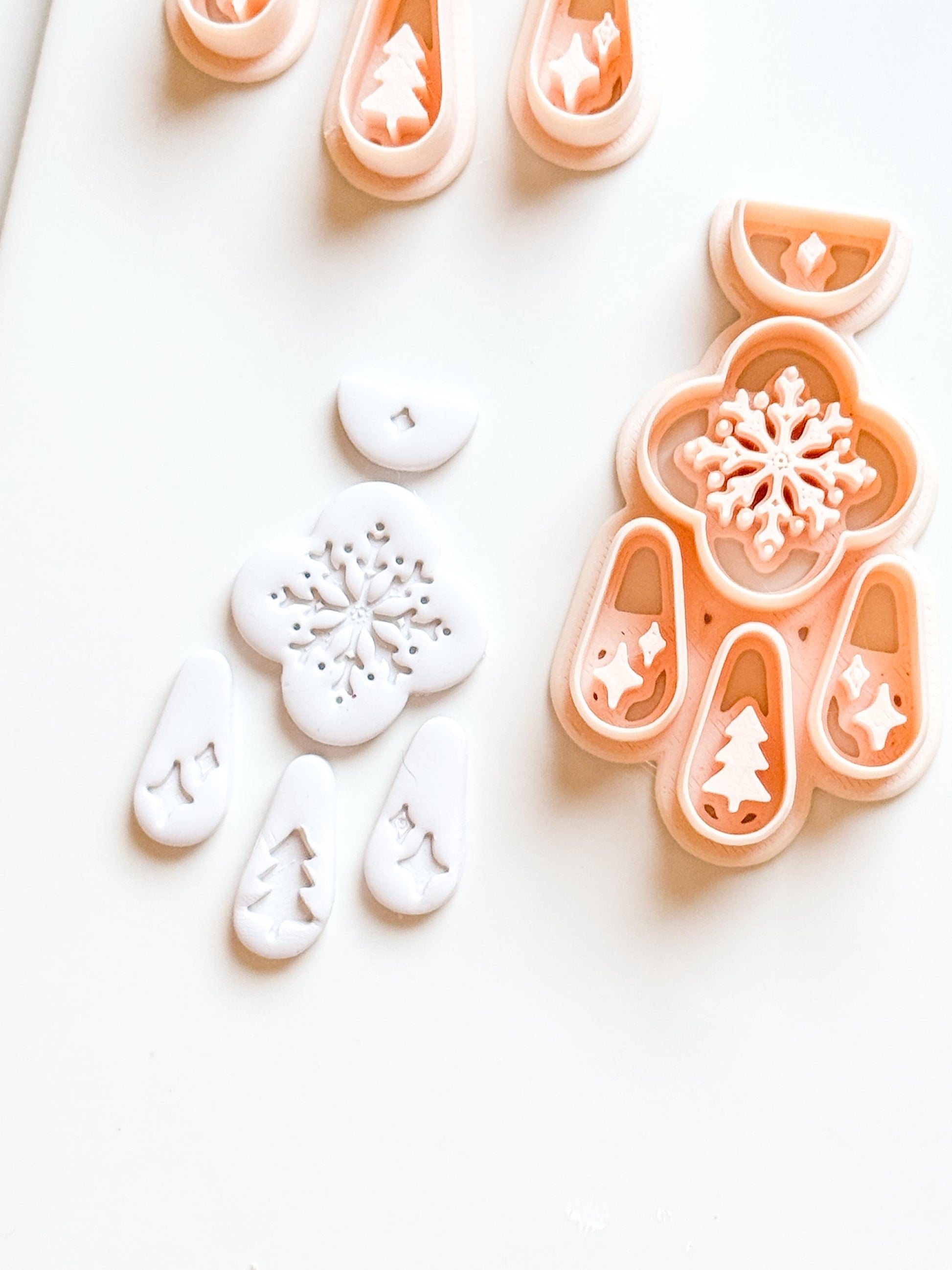 Christmas Snowflake Clay Cutter Set: Individual and Joint Holiday Polymer Clay Tools