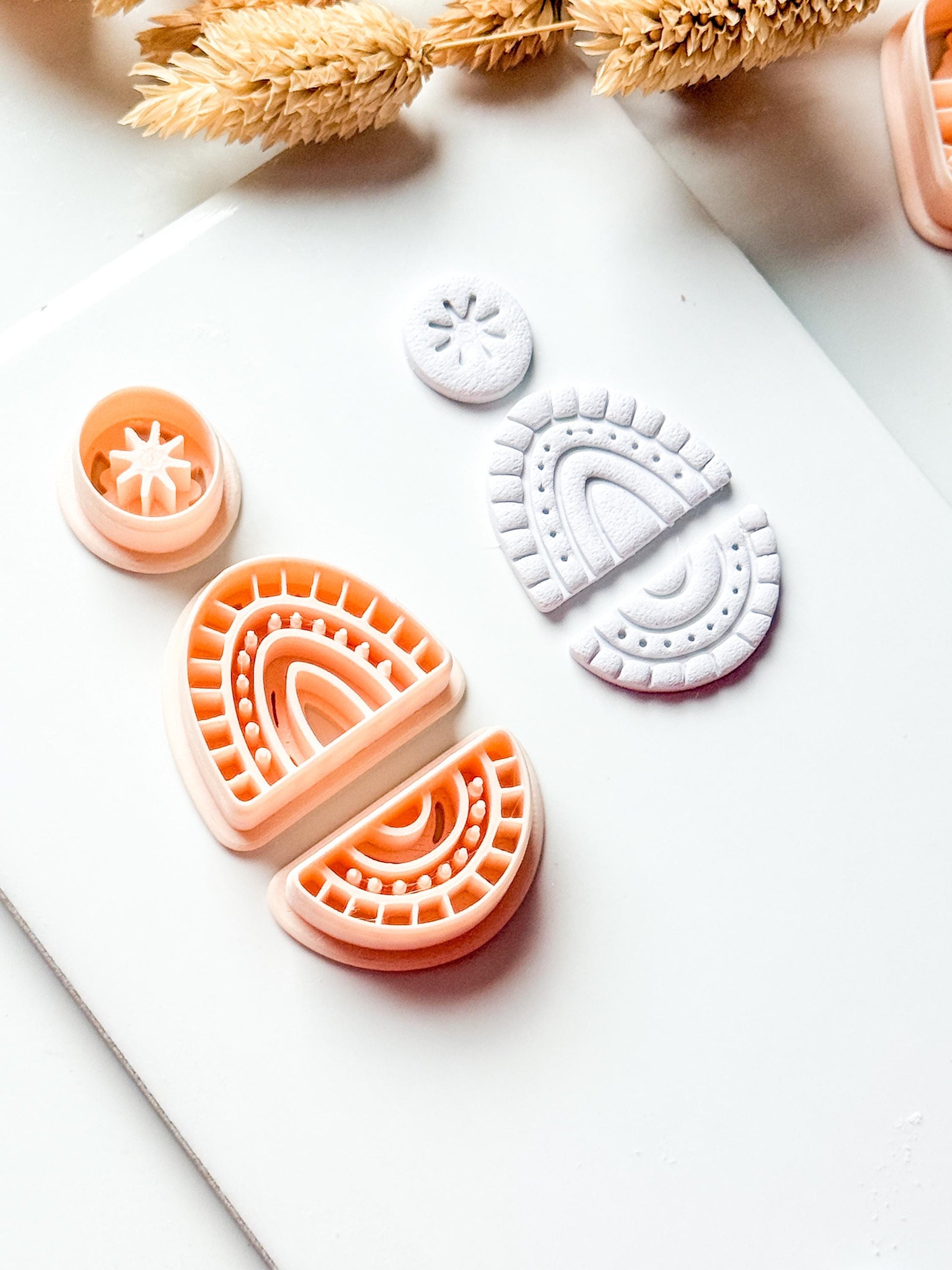 Boho Rainbow Clay Cutter Set: Sunburst and Teardrop Embossed Polymer Clay Tool