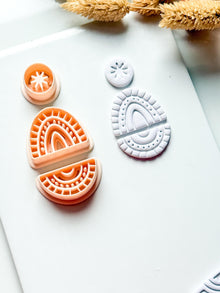 Boho Rainbow Clay Cutter Set: Sunburst and Teardrop Embossed Polymer Clay Tool