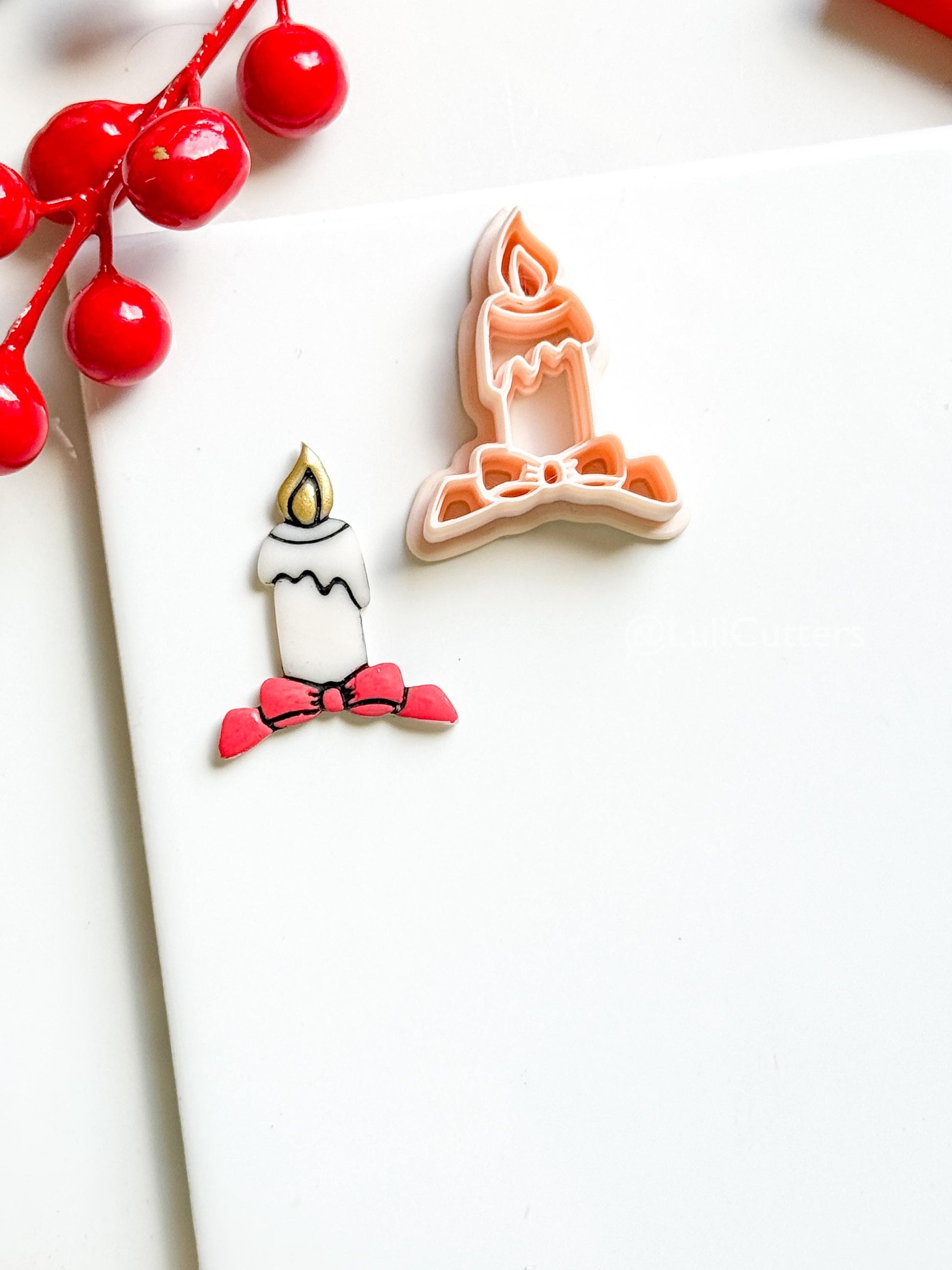 Christmas Candle Clay Cutter – Bow Detail Holiday Polymer Clay Earring Shape