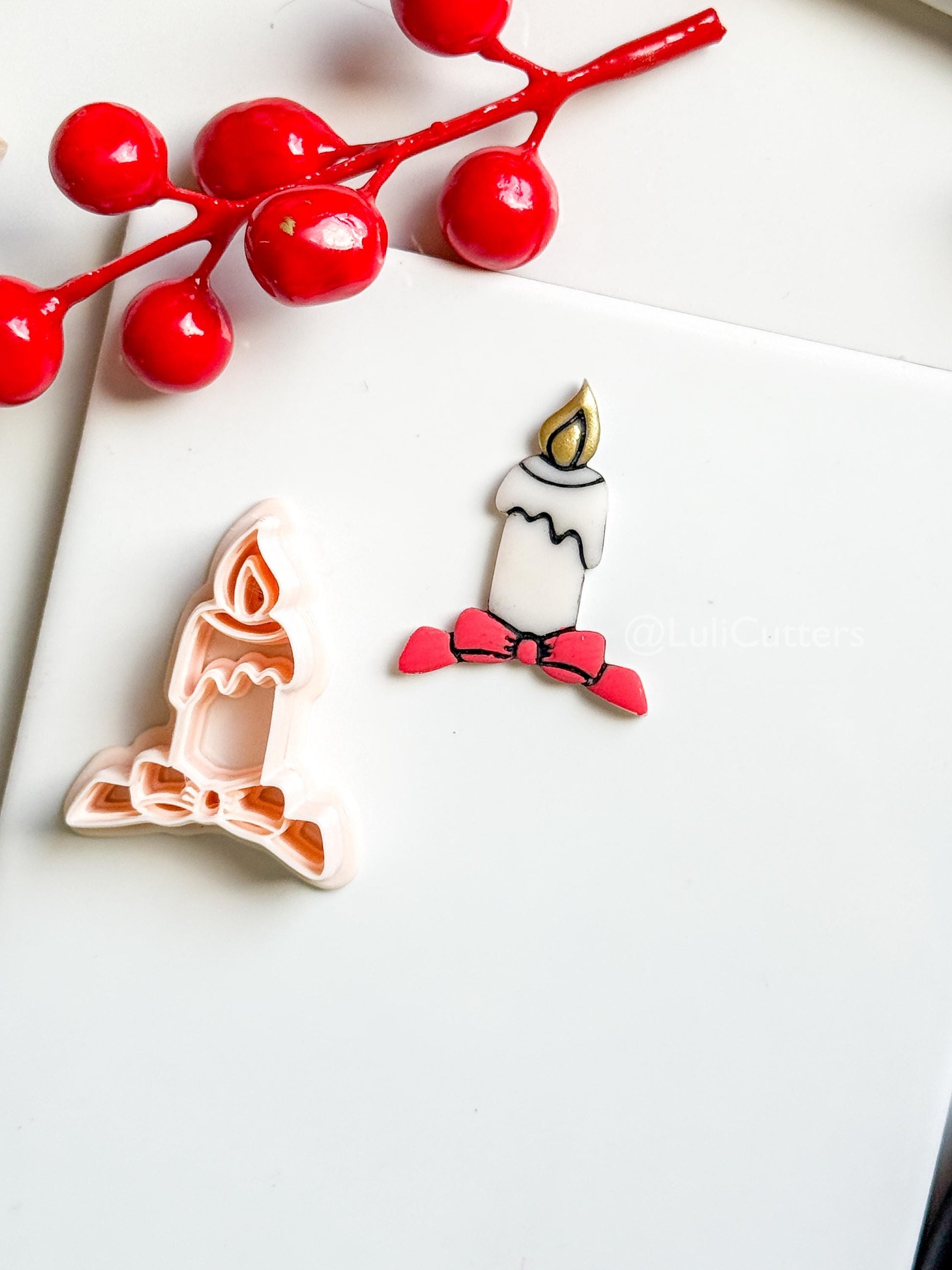 Christmas Candle Clay Cutter – Bow Detail Holiday Polymer Clay Earring Shape