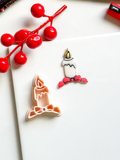 Christmas Candle Clay Cutter – Bow Detail Holiday Polymer Clay Earring Shape