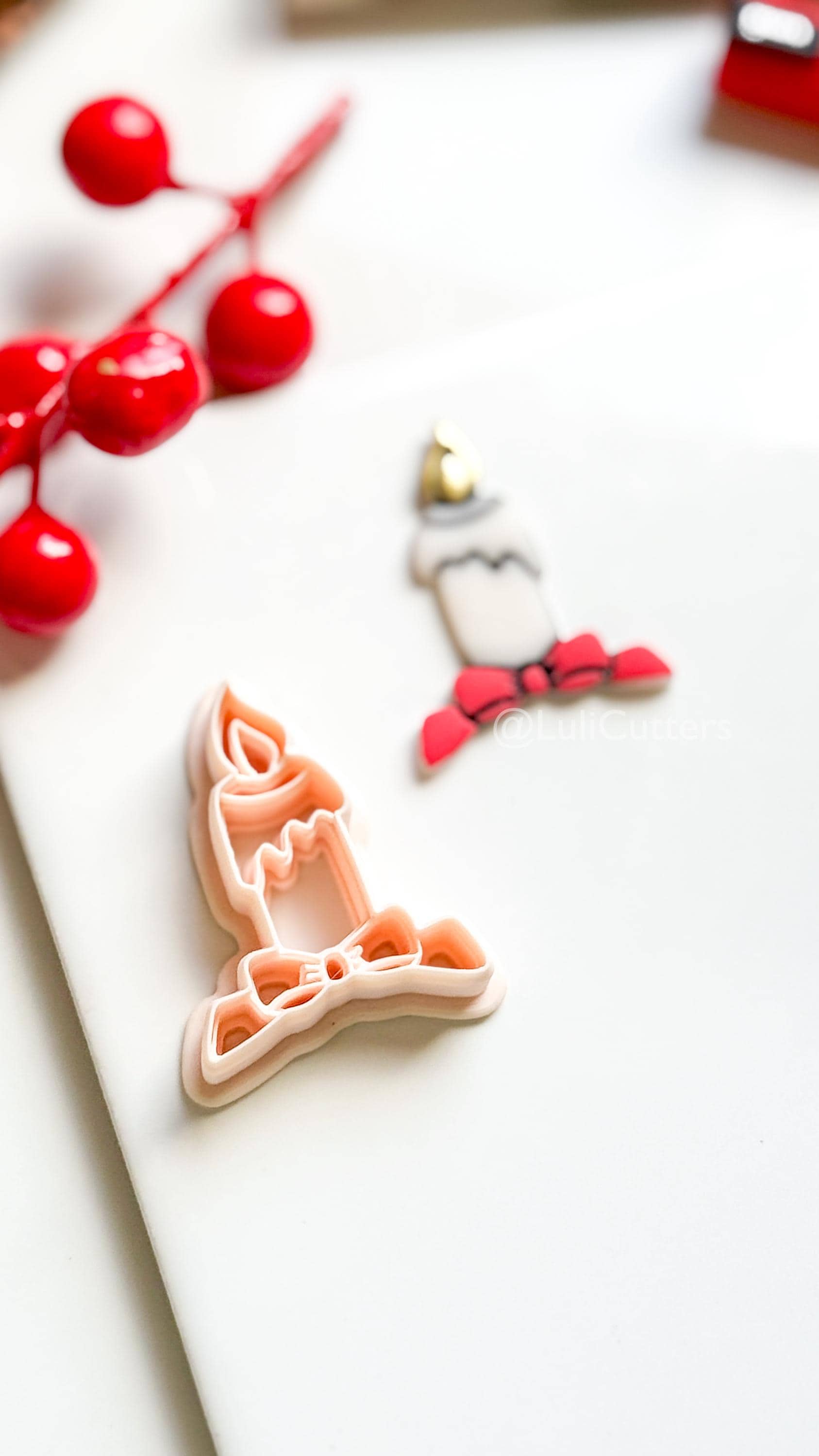 Christmas Candle Clay Cutter – Bow Detail Holiday Polymer Clay Earring Shape