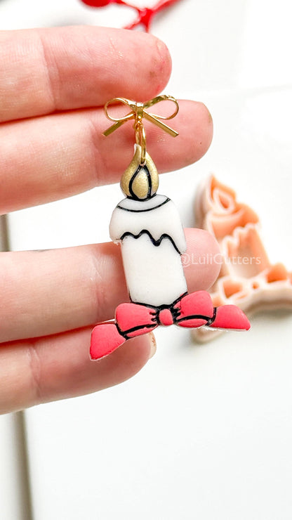 Christmas Candle Clay Cutter – Bow Detail Holiday Polymer Clay Earring Shape