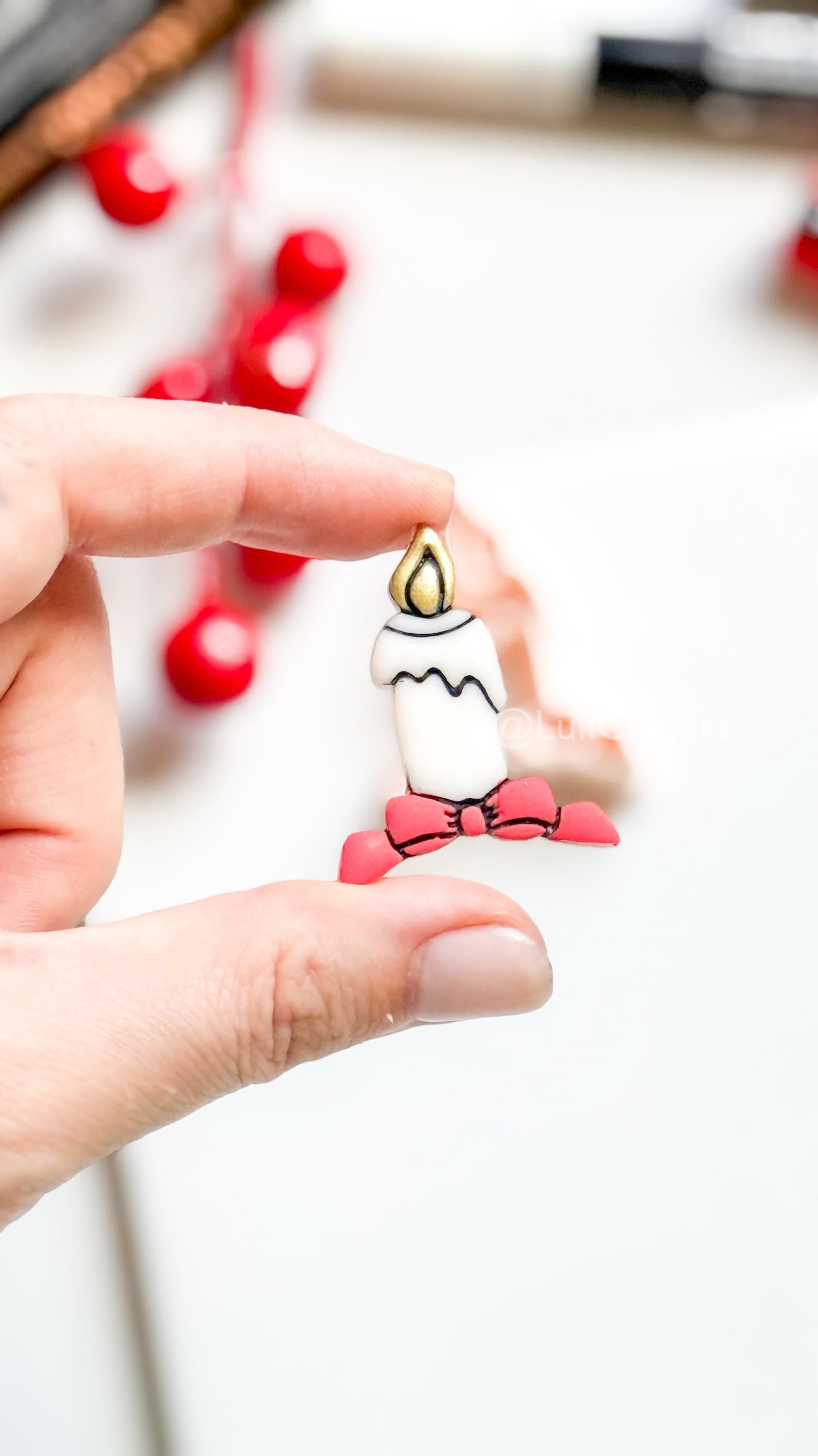 Christmas Candle Clay Cutter – Bow Detail Holiday Polymer Clay Earring Shape