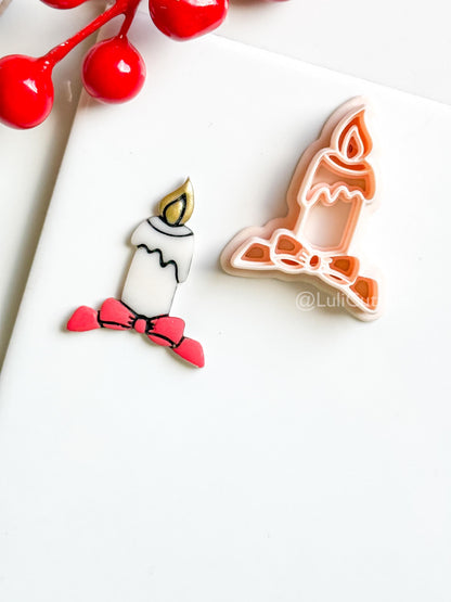 Christmas Candle Clay Cutter – Bow Detail Holiday Polymer Clay Earring Shape
