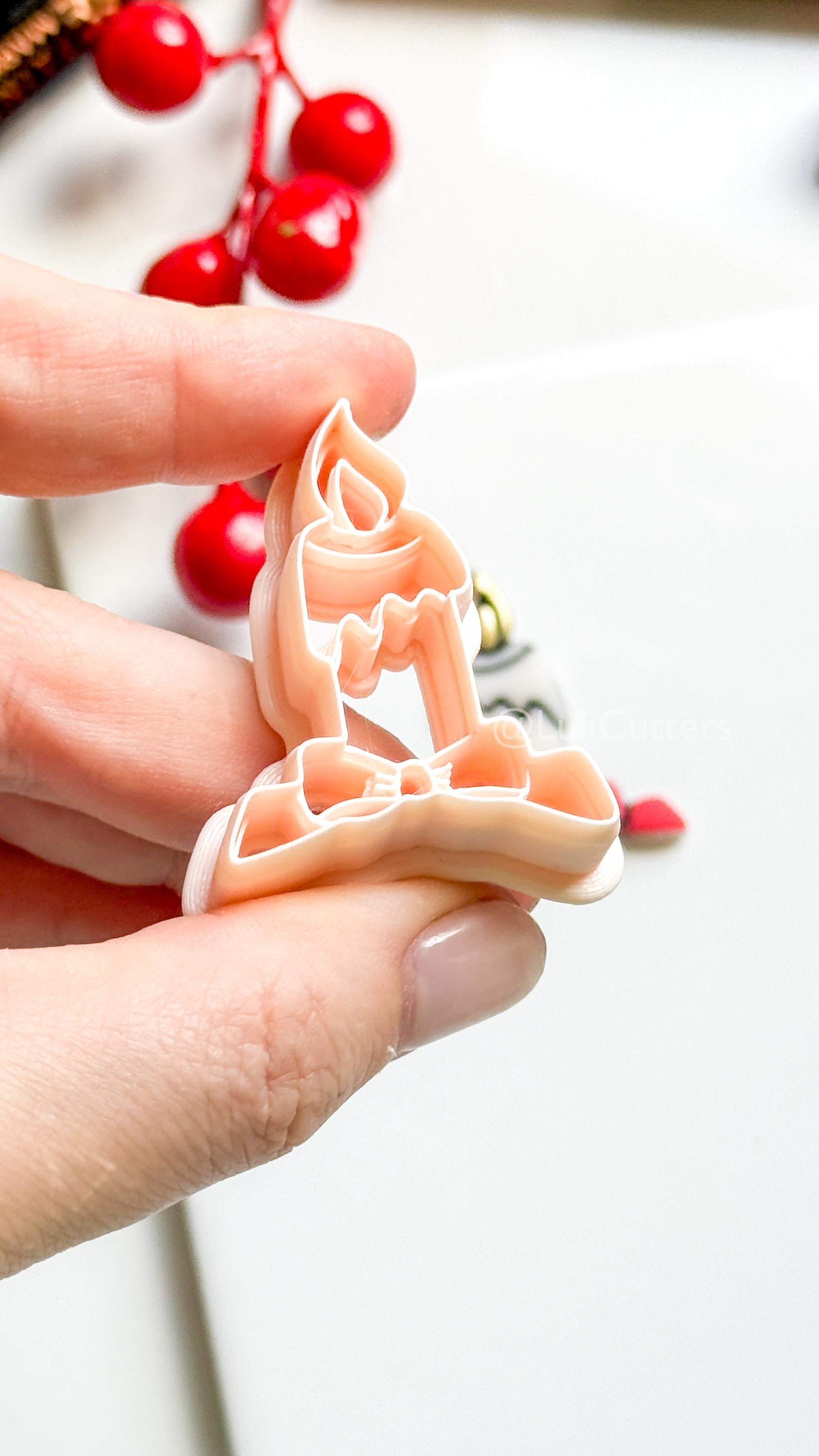 Christmas Candle Clay Cutter – Bow Detail Holiday Polymer Clay Earring Shape